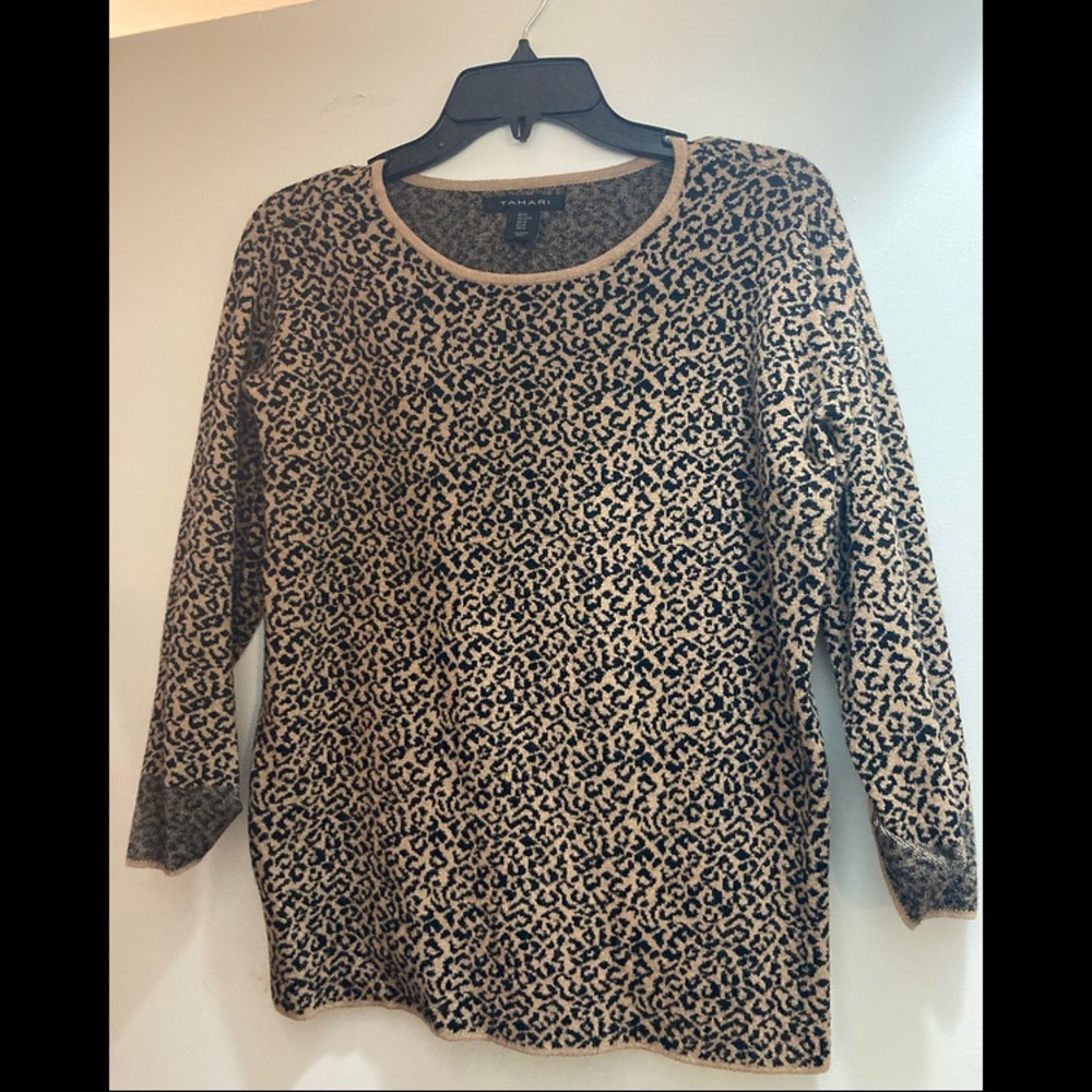 Tahari 3/4 Sleeve Leopard Print Sweater